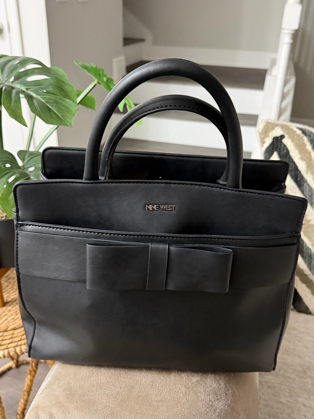 Nine West Black Bow Top-Handle Tote